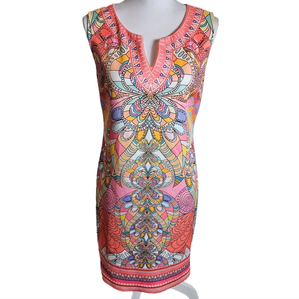 Mandala Paisley Print Sheath Dress Size Small ? Sleeveless Multicolor Boho Work